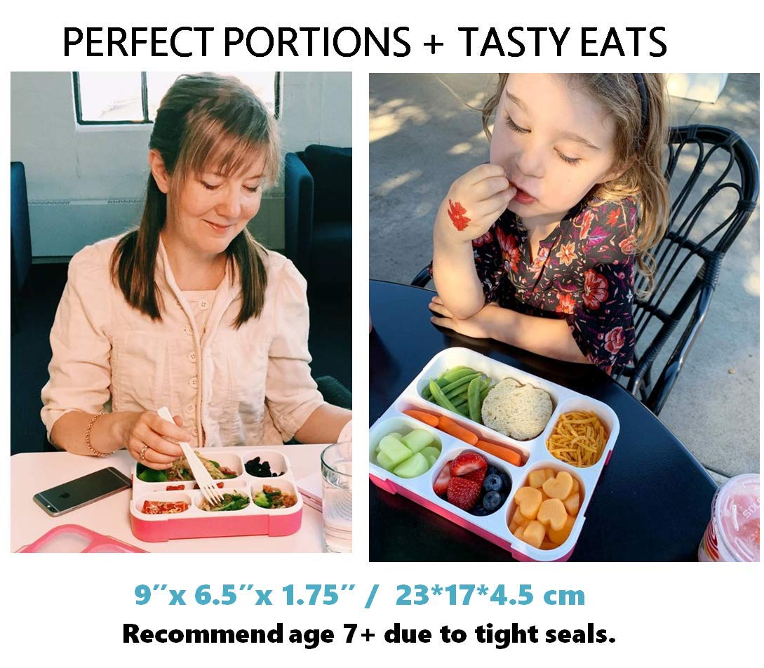 Bento-Box Lunch-Box Containers For Kids Girls Toddler Women, 6 Compartment Leakproof School Portion Container Kit, Meal Or Snack